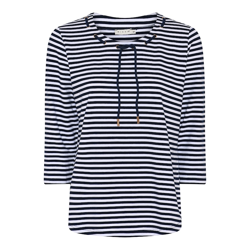 Micha Basic Cadet Stripe T-Shirt, Navy-White