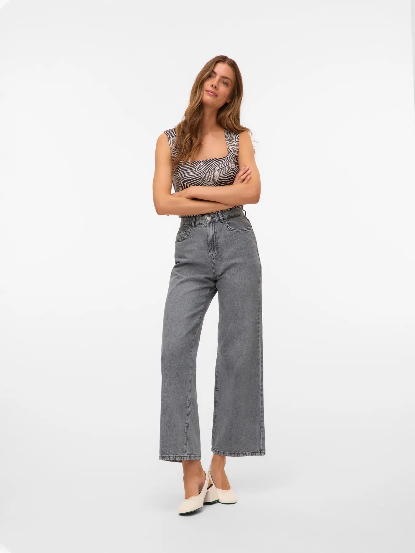 VMMILLION SL SQUARE NECK TOP JRS NOOS, Oatmeal Tilla Zebra
