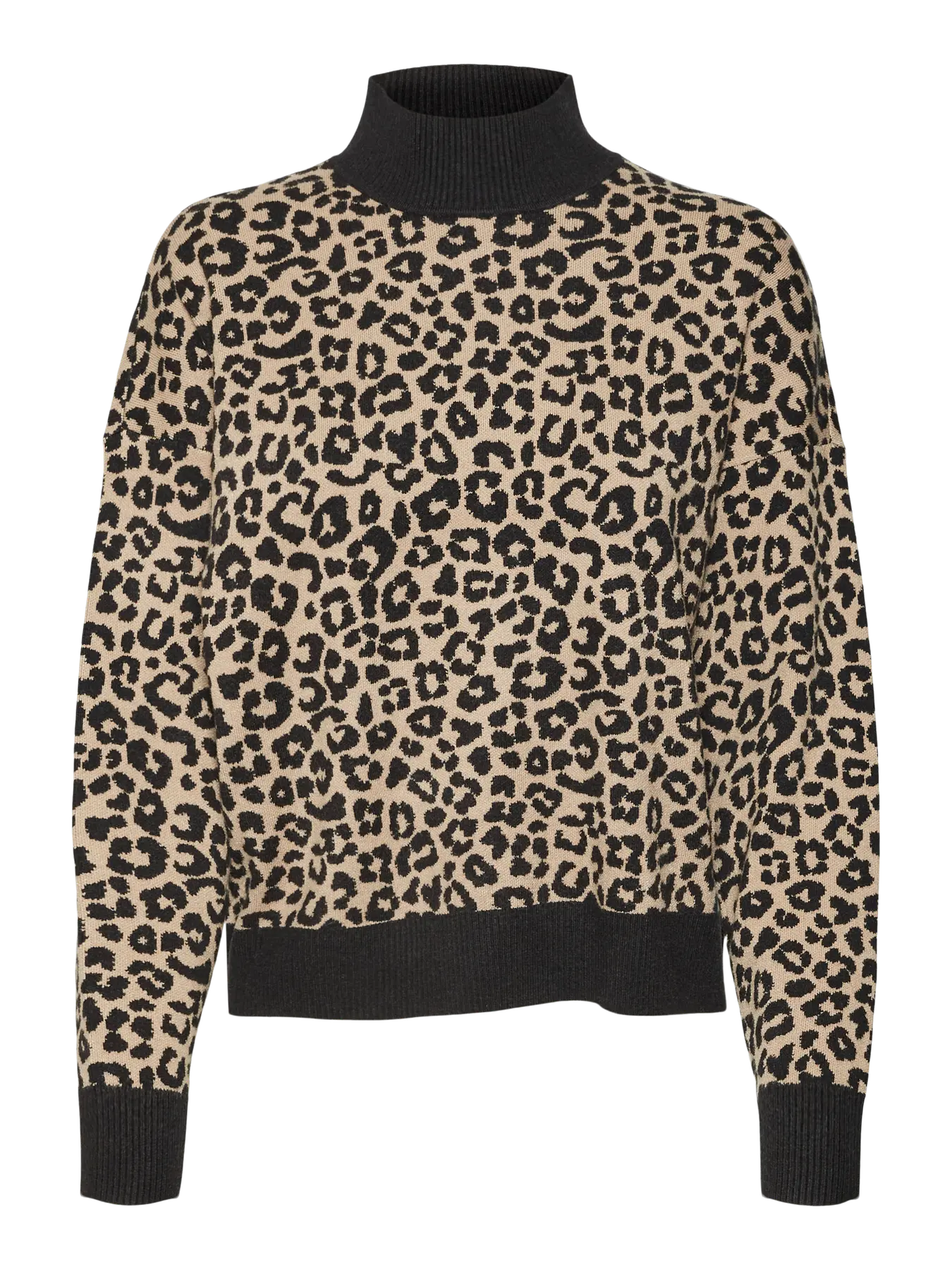 VMARIA ART BATWING HIGHNECK PULLOVER, Black w. silver mink leo print