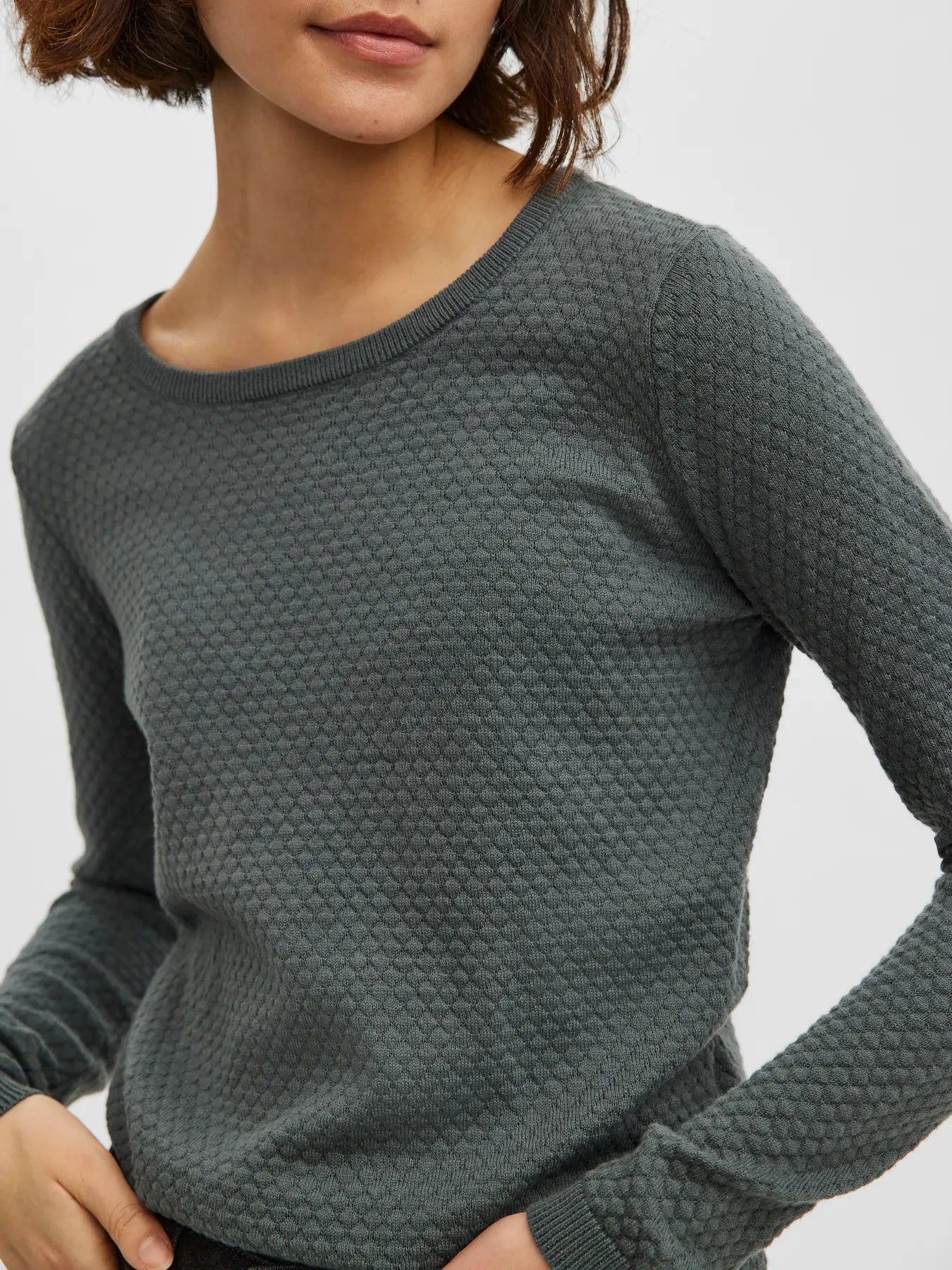 VMCARE STRUCTURE LS O-NECK BLOUSE, Balsam Green