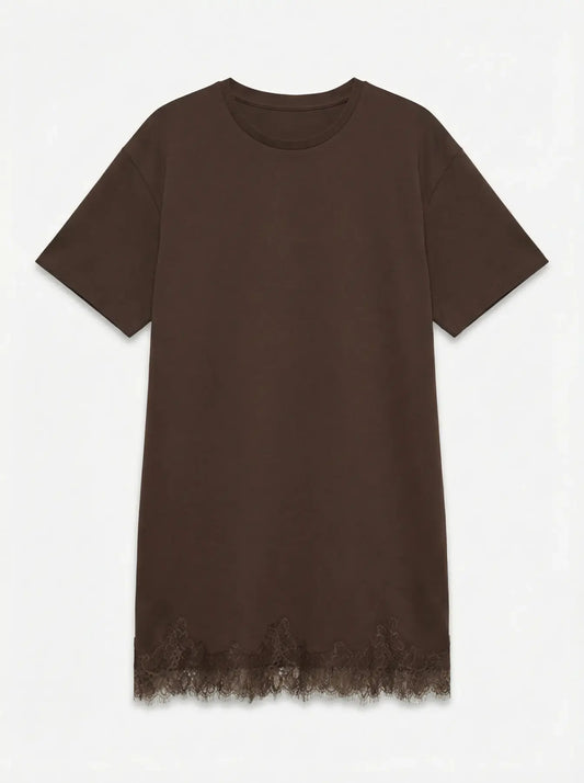 VMSARA METTE LACE SS DRESS, Chicory Coffee Lace