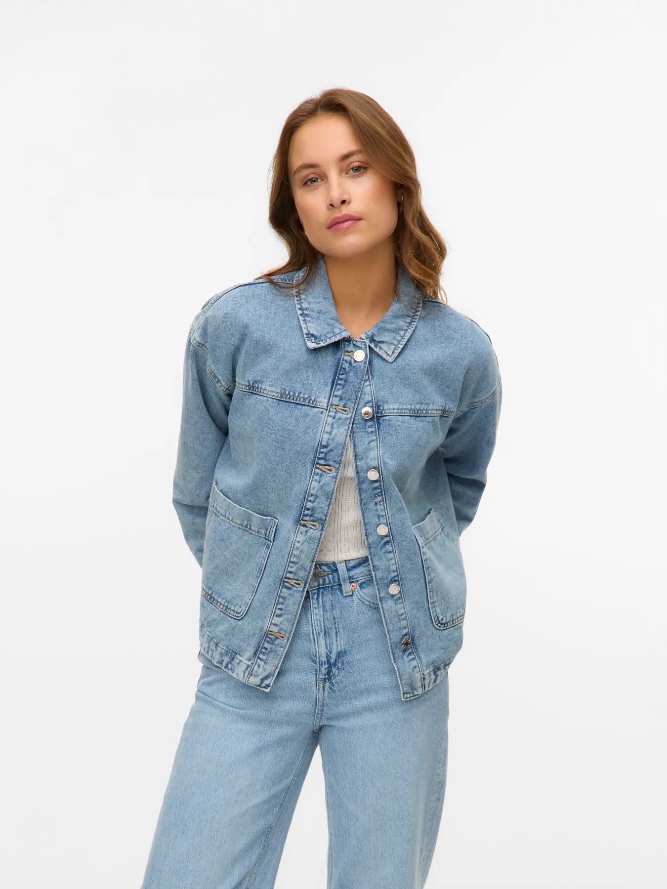 VMJAMIE LS DENIM SHACKET, Light blue denim