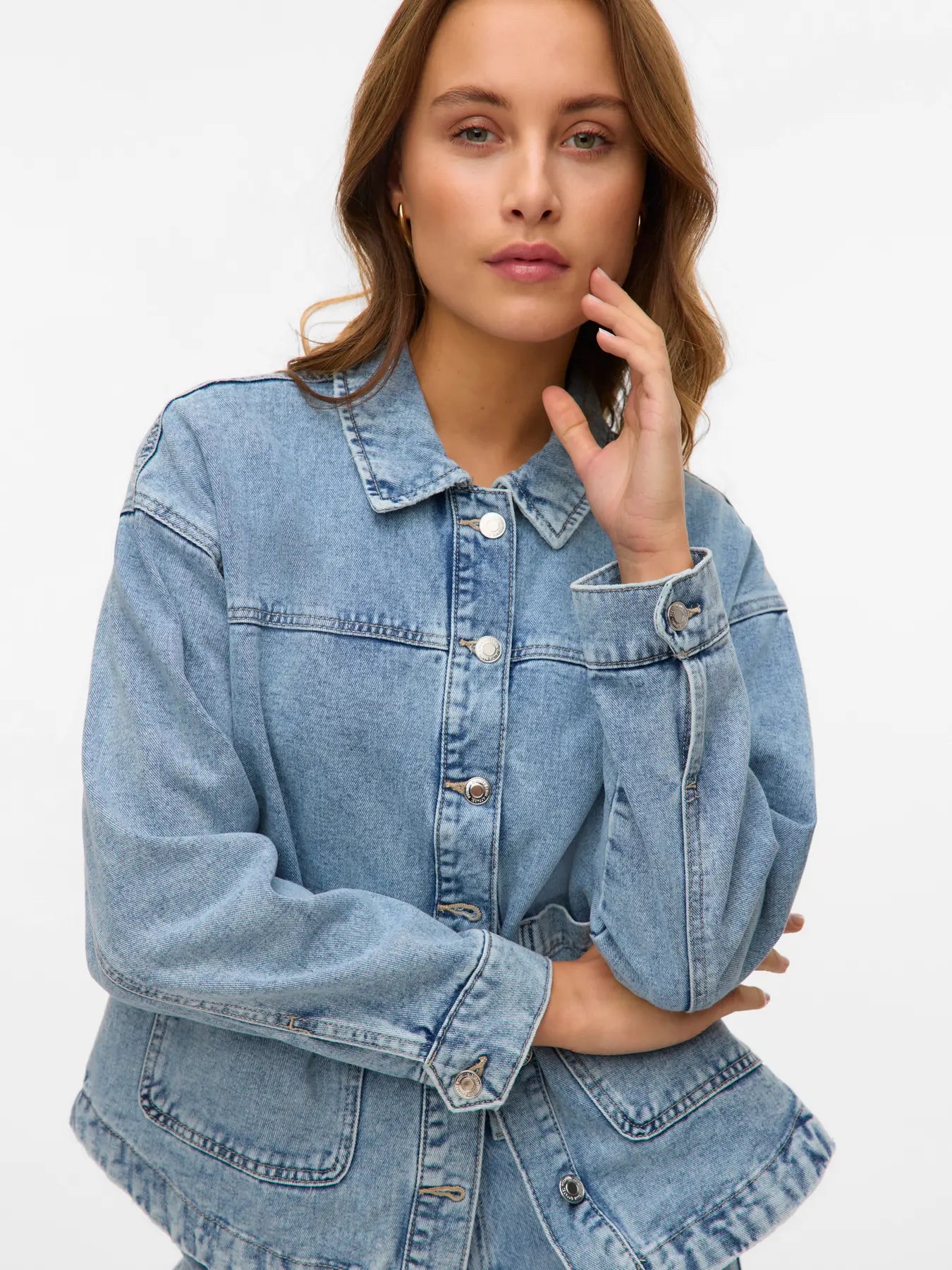 VMJAMIE LS DENIM SHACKET, Light blue denim