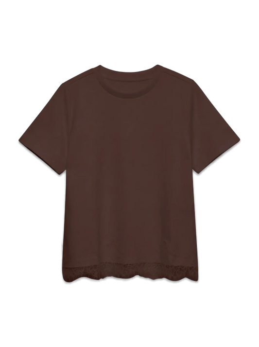 VMSARA METTE LACE SS T-SHIRT, Chicory Coffee Lace