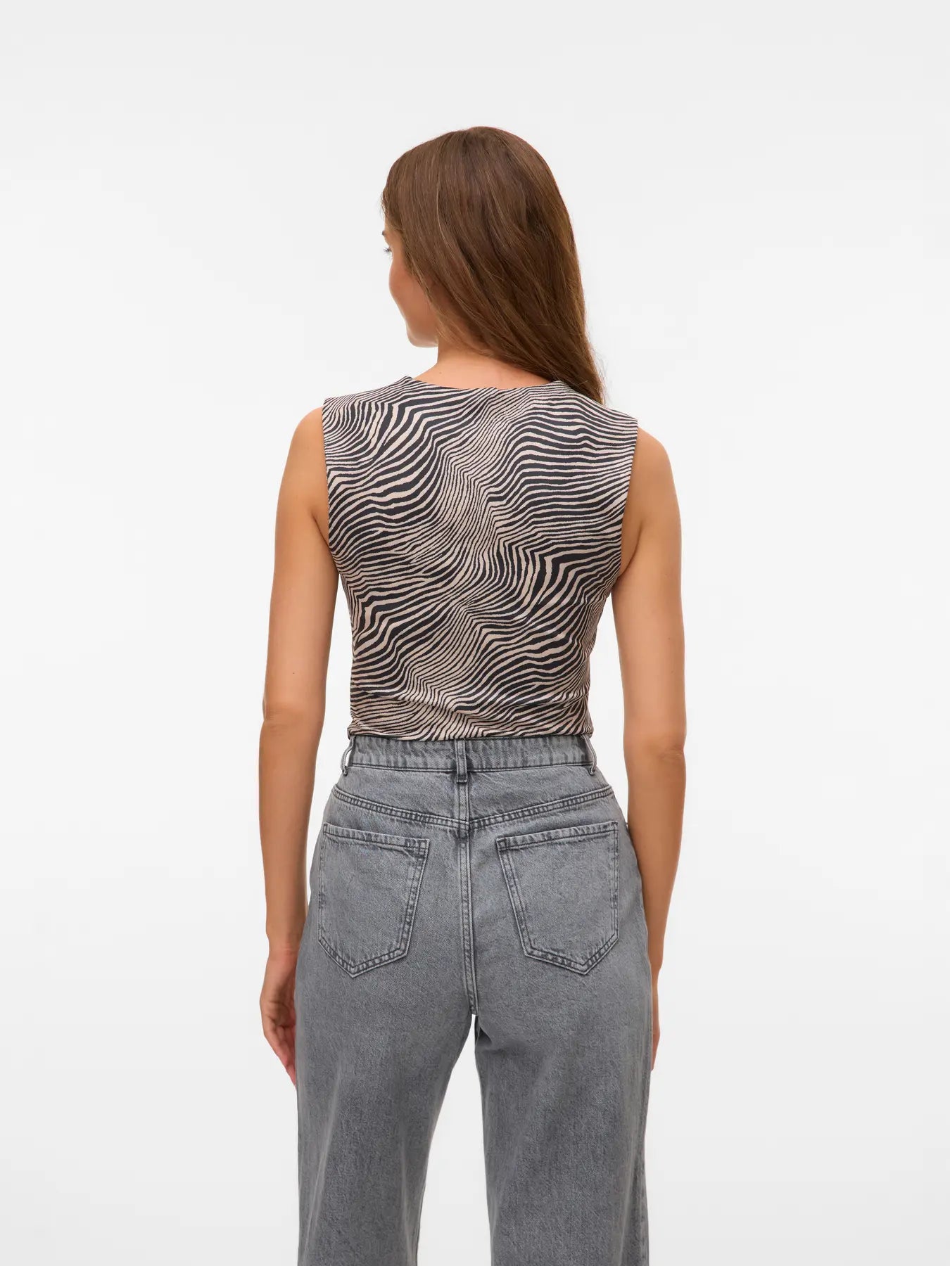 VMMILLION SL SQUARE NECK TOP JRS NOOS, Oatmeal Tilla Zebra
