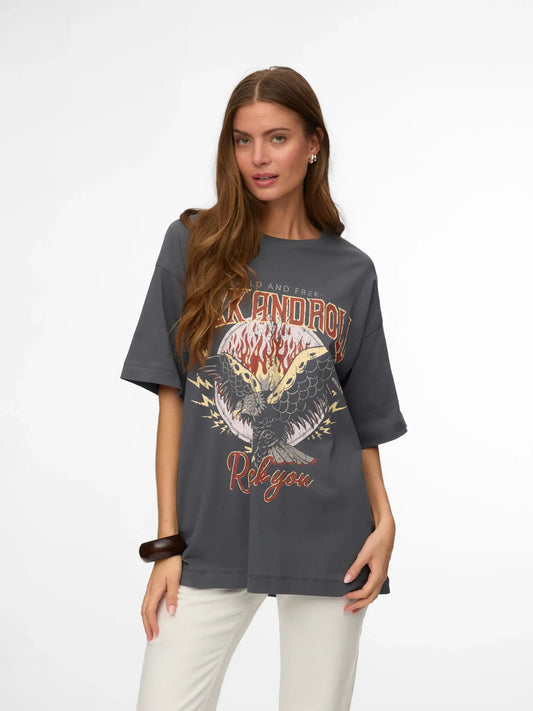 VMLILIE HAYLEY SS TEE, Dark Shadow/Rock and R